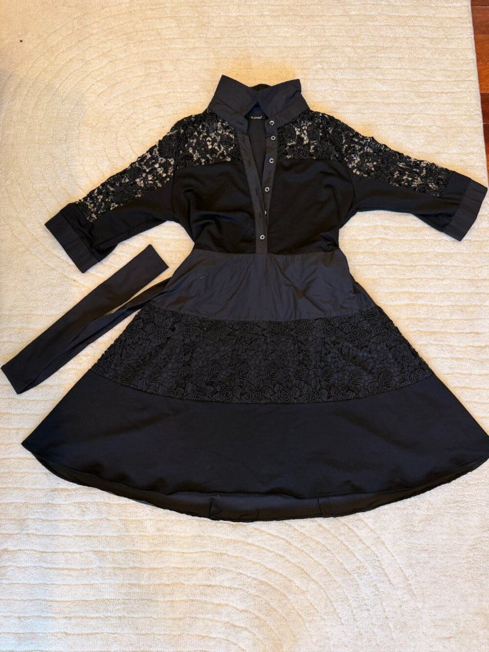 Kapris Black Lace Shirt Dress | Belted Fit & Flare Dress | Elegant Cocktail Dres